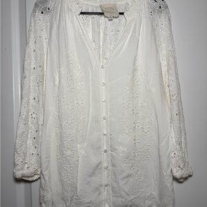 Johnny Was Cream Eyelet Button-Up Blouse